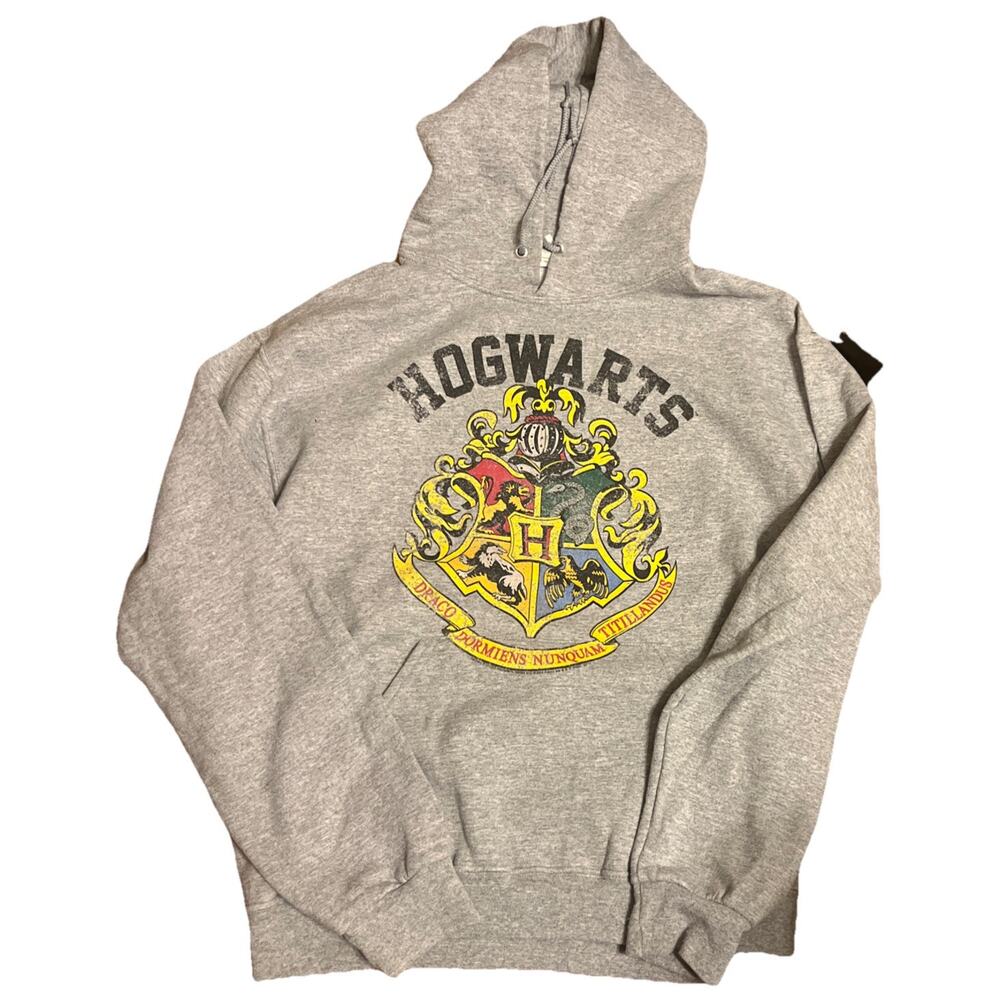 Harry Potter Vintage Men's Hogwarts Crest Hoodie Heathered Gray Size M